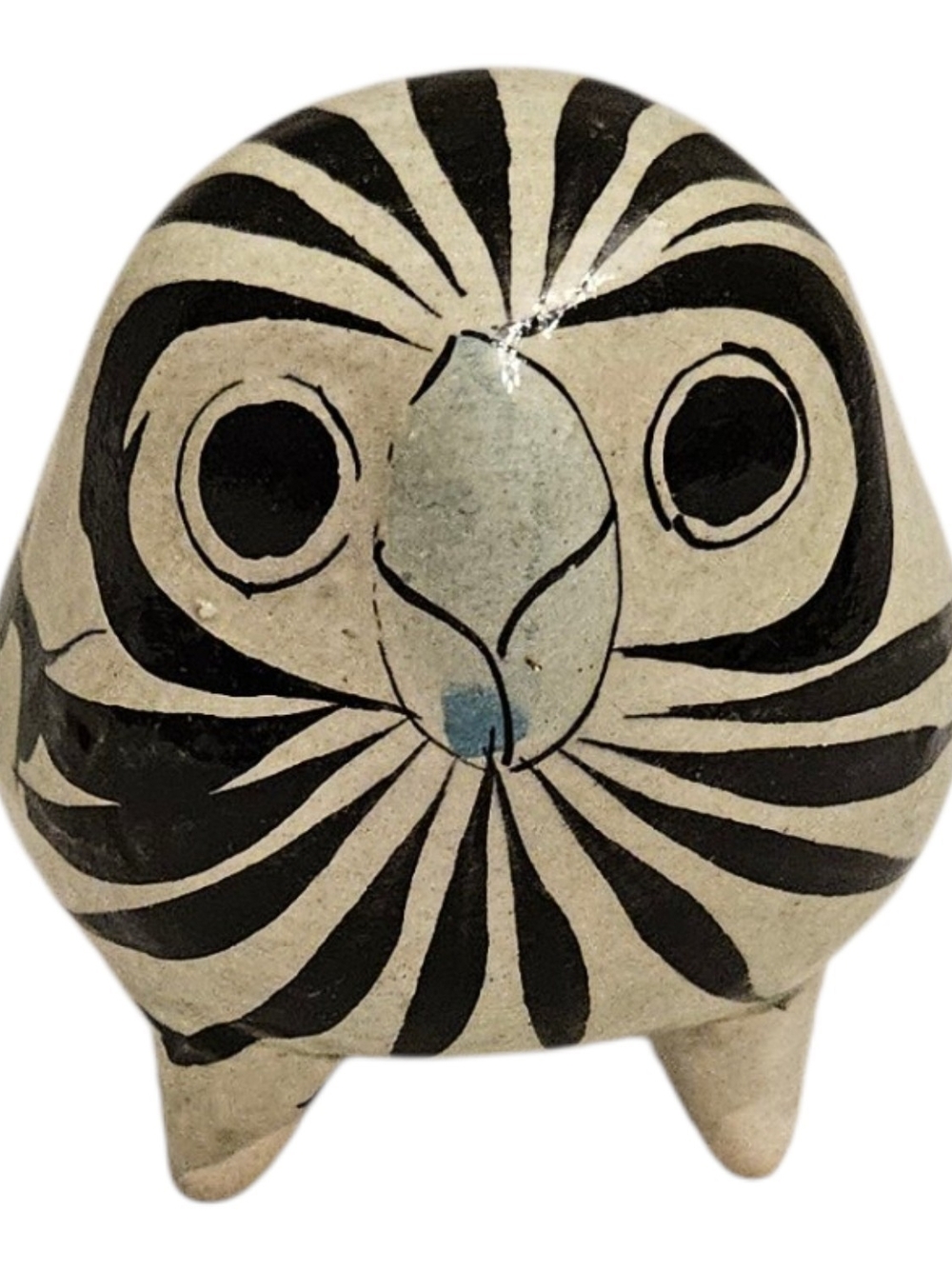 Vintage Handmade Black and White Ceramic Owl Figurine Decorative Home Accent